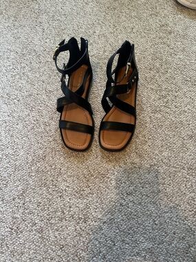 Black Strappy Ankle-Wrap Women’s Sandals